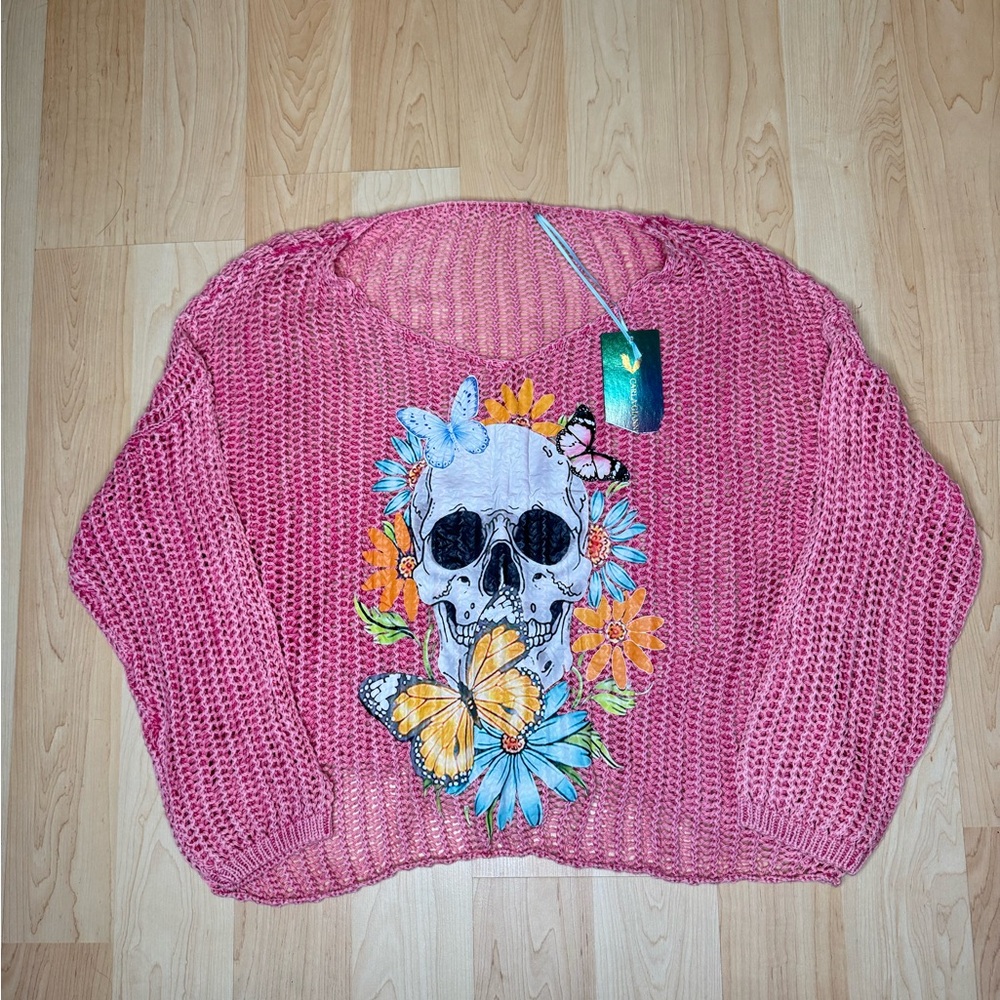 Pink Skull and Butterfly Sweater